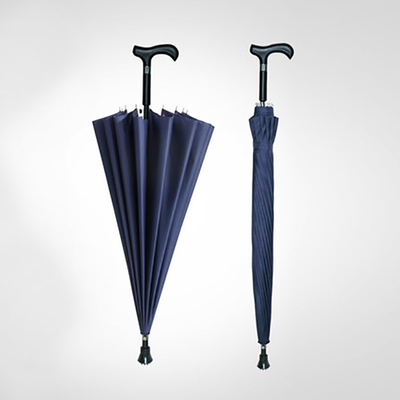 Black Custom Logo Automatic Crutch Umbrella Straight Umbrella con costole in fibra di vetro