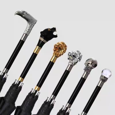 Testa di animale giapponese nero ombrello a barra retta per personalità creative