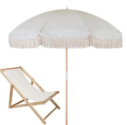 Parasole da spiaggia a frangia per viaggiatori, con guinzaglie di cotone e funzionalità all-in-one