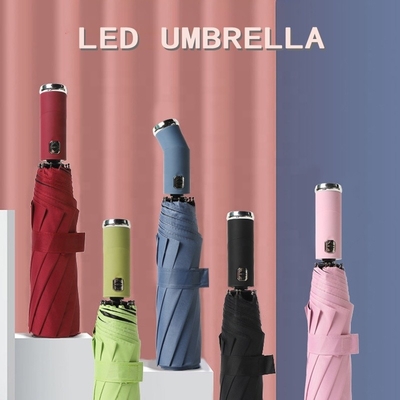 23 pollici Pongee pannello LED ombrello pieghevole con 10 ossa e doppia ossa automatico torcia