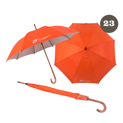Auto Open Full Body Umbrella Orange Custom Bank Logo Hook Maniglia con 100cm di diametro
