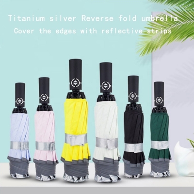 Tech Titanium Silver Coating Custom Fold Inverted Reverse Umbrella per un design elegante