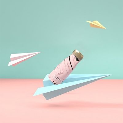 87cm di diametro aperto Protezione UV Mini Dimensione ombrello con costole in fibra di vetro metallica dorata