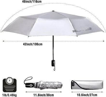 Poliestere UPF 50 Windproof Protezione solare Parasole da viaggio 46&quot; Rivestimento d'argento Parasole auto