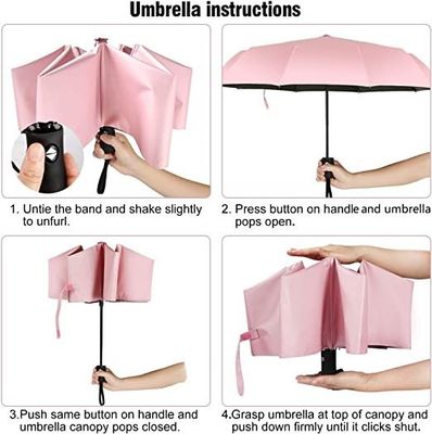 Metal Shaft Rosa ombrello da viaggio per donne ombrello da sole leggero apertura automatica