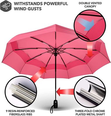 23 pollici * 10k Rosa in polvere colore falso doppio tetto ombrello da viaggio per una facile manipolazione