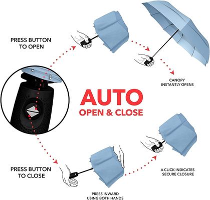 Ombrello da viaggio a doppia copertura Pongee 190T per protezione da pioggia e vento