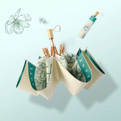 Stampa di fiori in stile classico cinese Manicotto in legno ombrello a tre pieghe per la decorazione del matrimonio