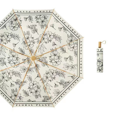 Stampa di fiori in stile classico cinese Manicotto in legno ombrello a tre pieghe per la decorazione del matrimonio