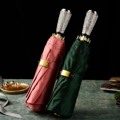 Controllo manuale Maniglia di inserimento a diamante 3 colpi ombrello ombrelli da pioggia unici per donne