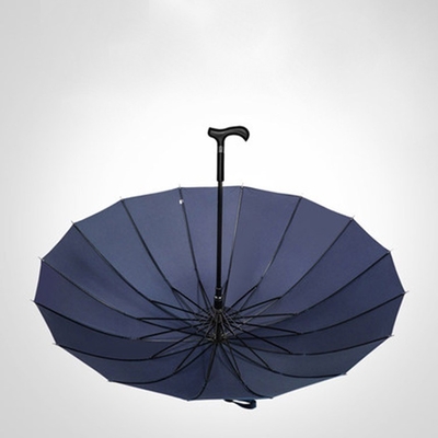 Black Custom Logo Automatic Crutch Umbrella Straight Umbrella con costole in fibra di vetro