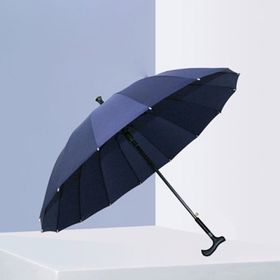 Black Custom Logo Automatic Crutch Umbrella Straight Umbrella con costole in fibra di vetro