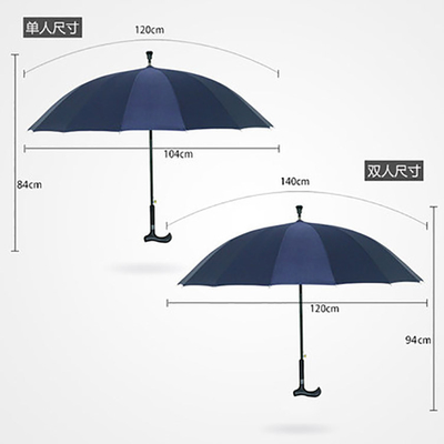 Black Custom Logo Automatic Crutch Umbrella Straight Umbrella con costole in fibra di vetro