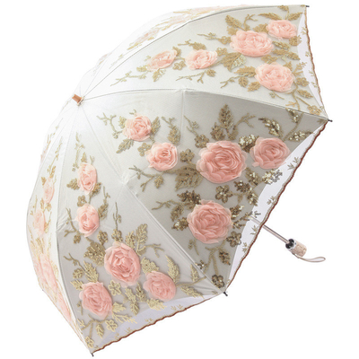 Pongee Panel Lace ricamato ombrello di ossa di tigre per protezione UV e ombrello solare