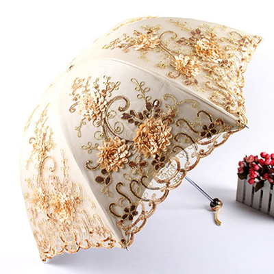 Pongee Panel Lace ricamato ombrello di ossa di tigre per protezione UV e ombrello solare
