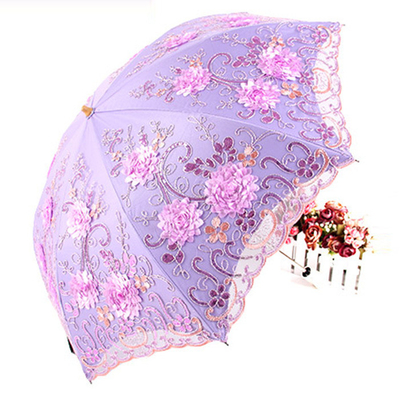 Pongee Panel Lace ricamato ombrello di ossa di tigre per protezione UV e ombrello solare