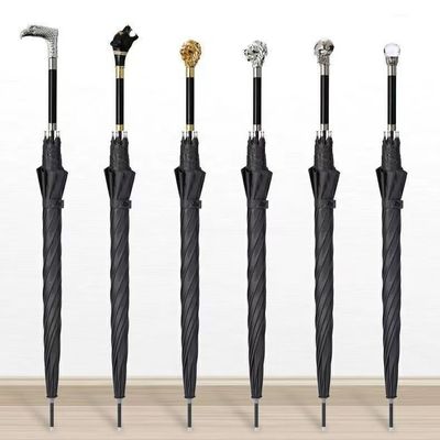 Testa di animale giapponese nero ombrello a barra retta per personalità creative