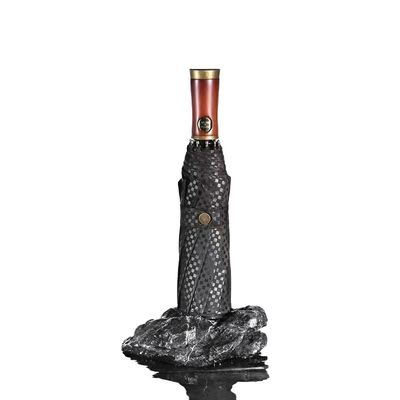 Ombrello a manico di legno maschile pieghevole automatico con albero di legno massello e design retrò