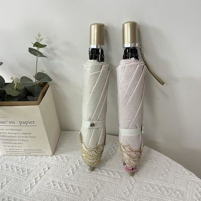 Viaggio Occasione Simple Pink Due Pieghe Embroidery Ombrello Leggero e Pratico