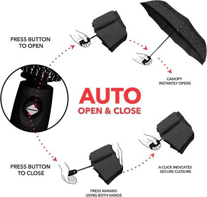Finire la pubblicità Triplice ombrello con costole metalliche d'oro e piegatura automatica