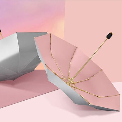 190T ombrello di protezione solare in tessuto di nylon con design triplo e stand in oro macaron