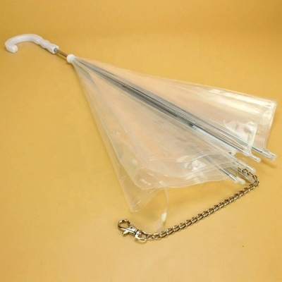 Ombrello di plastica per animali da compagnia a misura pieghevole impermeabile bianco trasparente con maniglia in alluminio