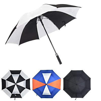 Ombrello da golf in bianco e nero personalizzato con diametro aperto di 120 cm