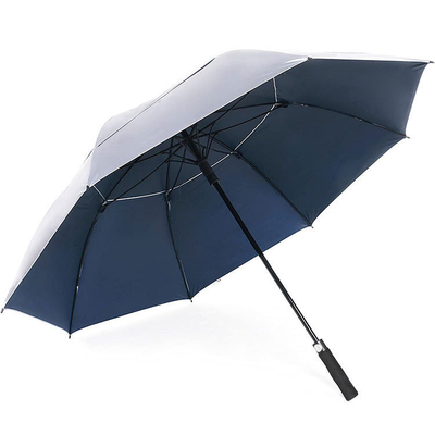 Ombrello da golf UV a prova di vento con costole completamente in fibra e falso design a doppio strato