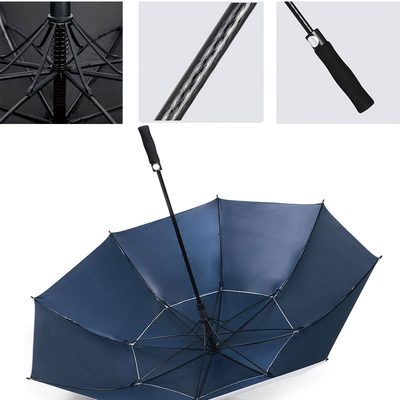 Ombrello da golf UV a prova di vento con costole completamente in fibra e falso design a doppio strato