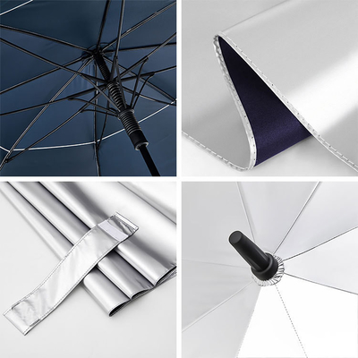 Ombrello da golf UV a prova di vento con costole completamente in fibra e falso design a doppio strato
