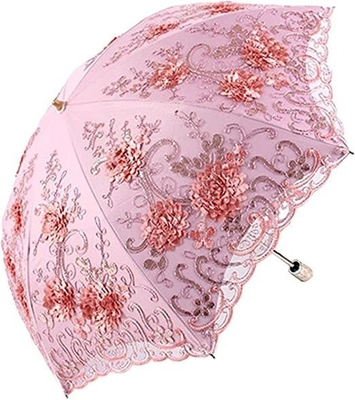 190T Pongee Fabric Umbrella Battenburg Lace completamente automatico per performance 3D vintage