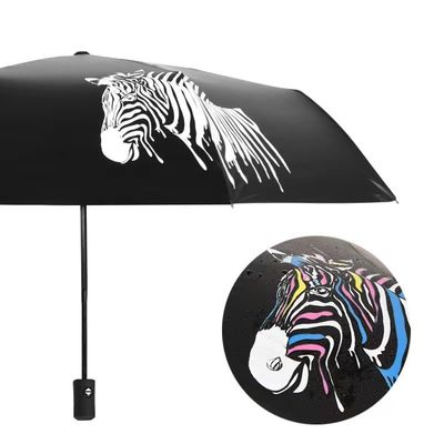 Logo personalizzato stampato 3 ombrello pieghevole con costole in acciaio e funzione di cambio colore