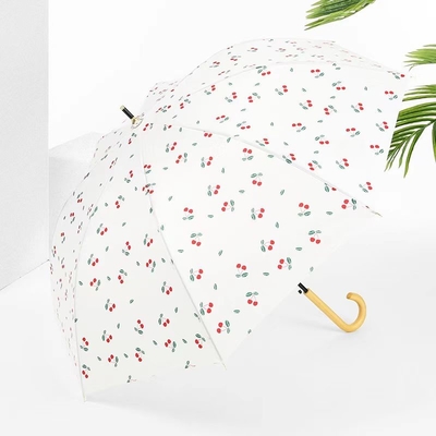 Fresco Disegno Foglia ciliegia Manico di legno Straight Umbrella Automatico Open Impermeabile Umbrella Moda