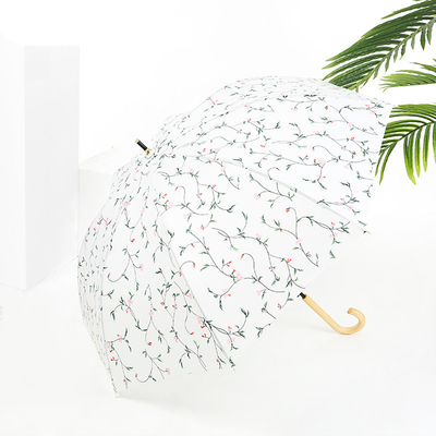Fresco Disegno Foglia ciliegia Manico di legno Straight Umbrella Automatico Open Impermeabile Umbrella Moda